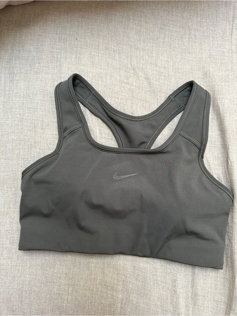 Nike Olive Green Padded Racerback Sports Bra with Swoosh